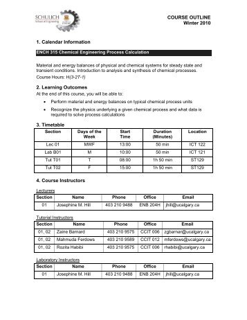 315 Chemical Engineering Process Calculation - The Schulich ...
