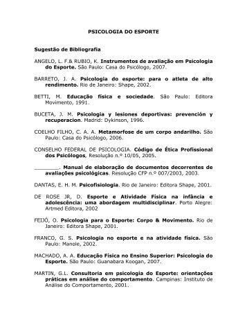 Bibliografia de Psicologia do Esporte - Conselho Federal de ...
