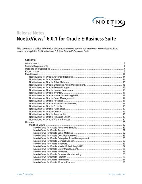 NoetixViews for Oracle Payables - Noetix Technical Support