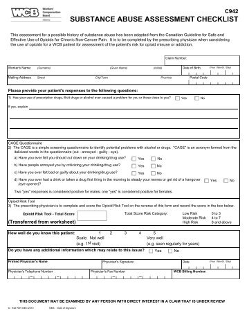 Substance Abuse Assessment Checklist form (C-942)