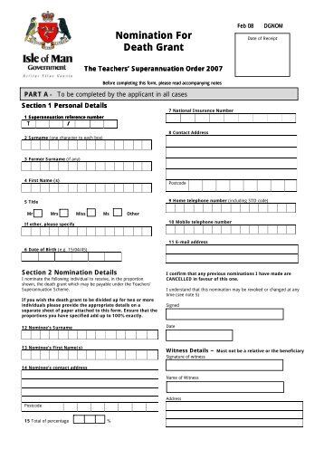 Lump sum nomination form - Pensions