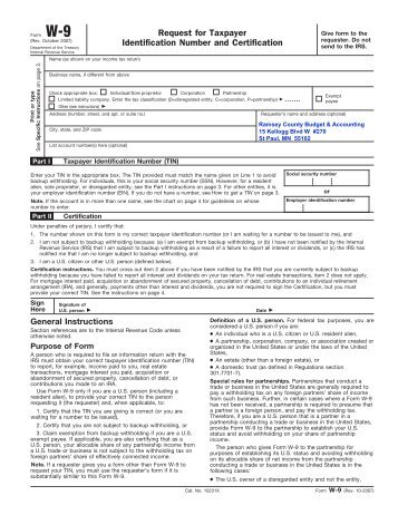 W-9 Form - Ramsey County Parks and Recreation