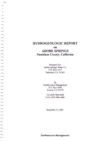 HYDROGEOLOGIC REPORT on ADOBE SPRINGS - The ...