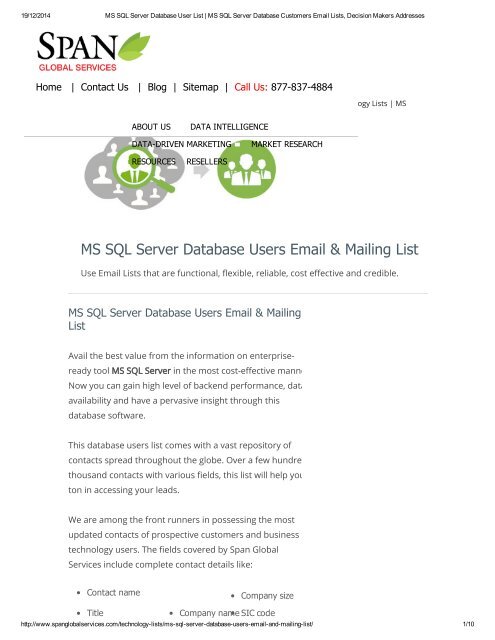 Targeted MS SQL Server Database Customers List from Span Global Services