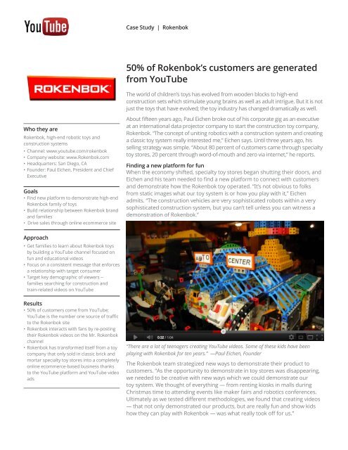50% of Rokenbok's customers are generated from Youtube