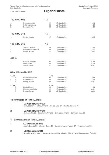 und Regionsmeisterschaften Langstaffeln Samstag ... - LG Osnabrück