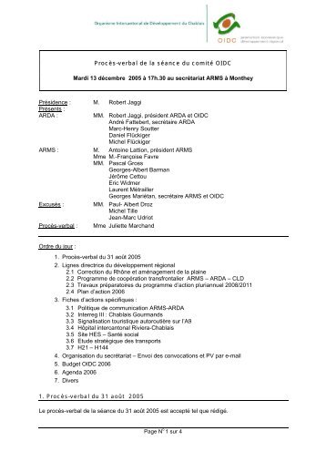 Procs-verbal de la sance du comit ARMS