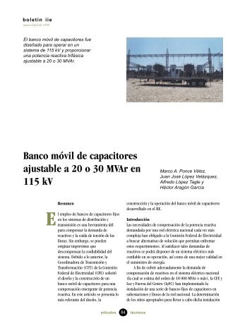 E Banco mÃ³vil de capacitores ajustable a 20 o 30 MVAr en 115 kV