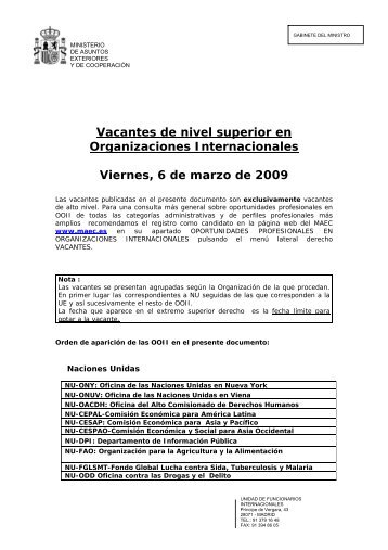 Vacantes de nivel superior en Organizaciones Internacionales ...