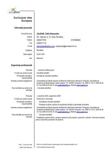 Curriculum vitae Europass - Universitatea de Stiinte Agricole si ...