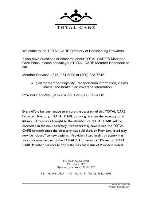 family health network of central new york, inc. - Total Care