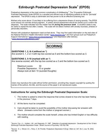 Edinburgh Postnatal Depression Scale (EPDS) SCORING