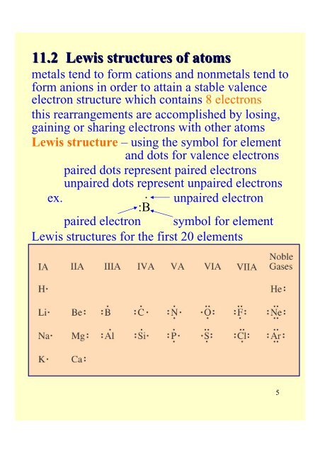 Chapter 11 Chemical Bonds: The Formation of Compounds from ...