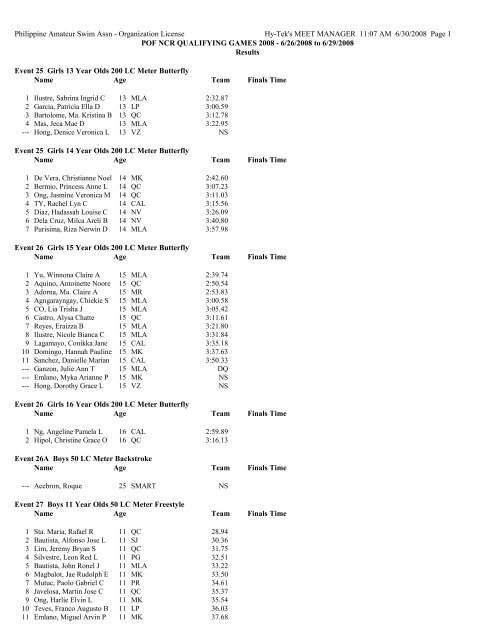 POF NCR Results - Philippine Swimming