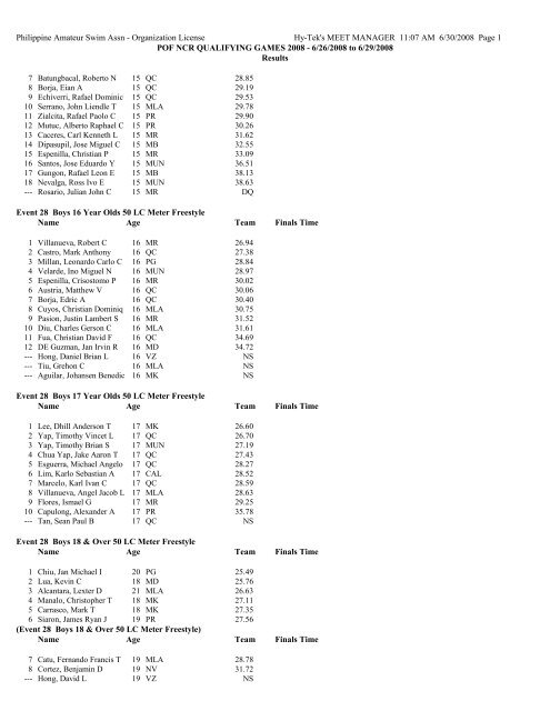 POF NCR Results - Philippine Swimming