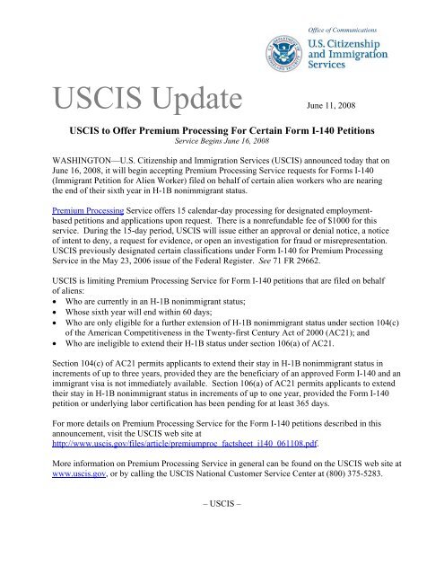 USCIS Update on I-140 Premium Processing - H1B Visa Lawyer Blog