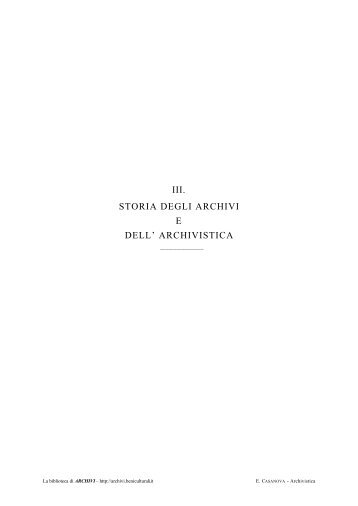 iii. storia degli archivi e dell' archivistica - Istituto Centrale per gli ...