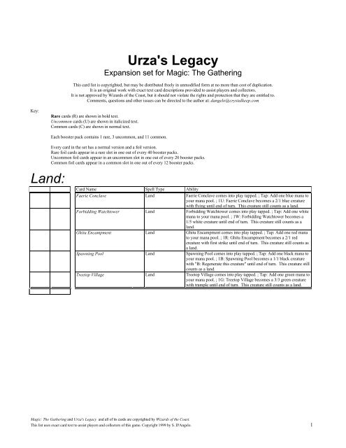 Magic Urza's Legacy Card List - Crystal Keep