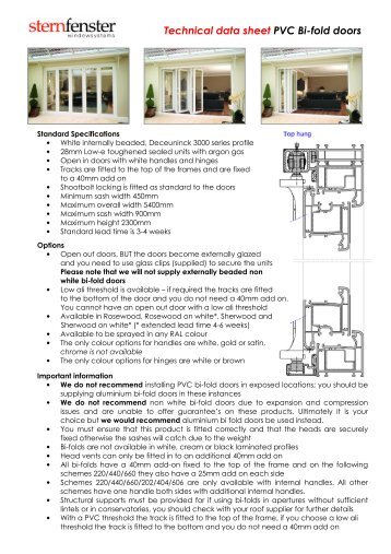 Technical data sheet PVC Bi-fold doors - Winstanley Windows