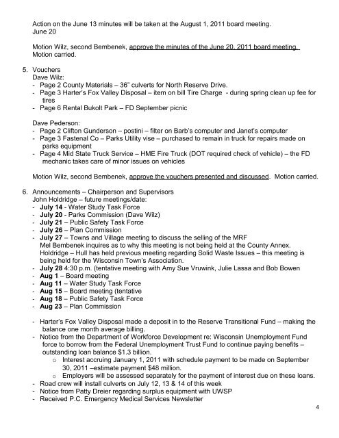 Board Minutes - July 11, 2011 - Town of Hull