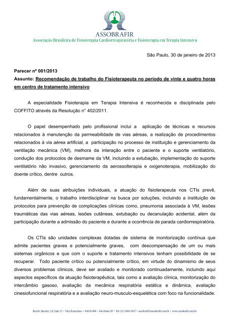 SÃ£o Paulo, 30 de janeiro de 2013 Parecer nÂº 001/2013 ... - Assobrafir