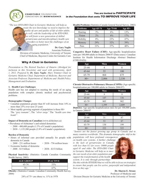 Why A Chair in Geriatrics - RTO/ERO District 7 Windsor-Essex