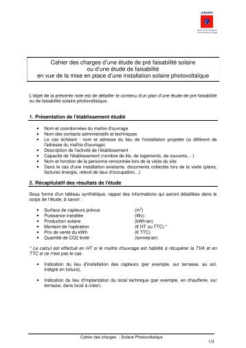 Cahier des charges d'une Ã©tude de prÃ© faisabilitÃ© ... - ALE-Montpellier