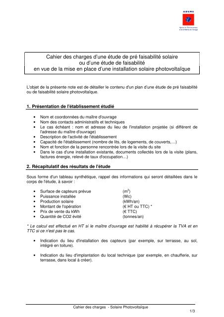 Cahier des charges d'une Ã©tude de prÃ© faisabilitÃ© ... - ALE-Montpellier