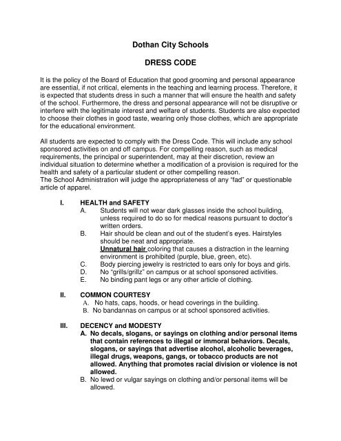 Dothan City Schools DRESS CODE