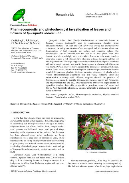 Pharmacognostic and phytochemical investigation of leaves and ...