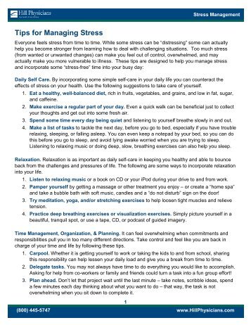 Stress Management Tip Sheet - Hill Physicians Medical Group