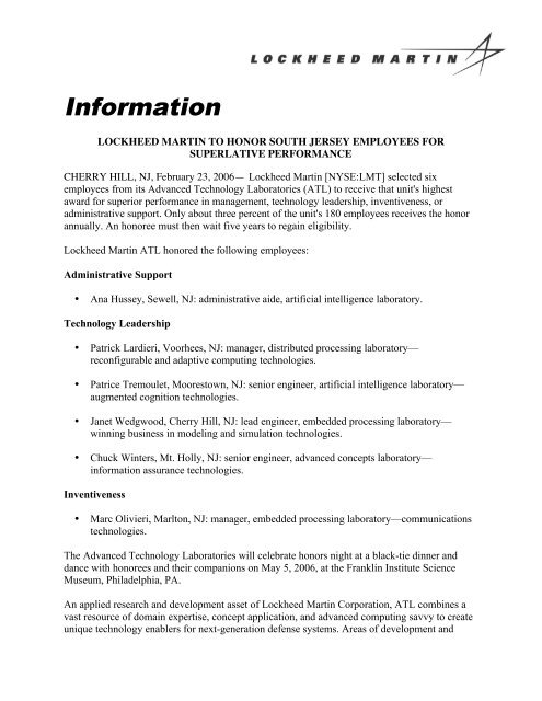 Information - Lockheed Martin Advanced Technology Laboratories