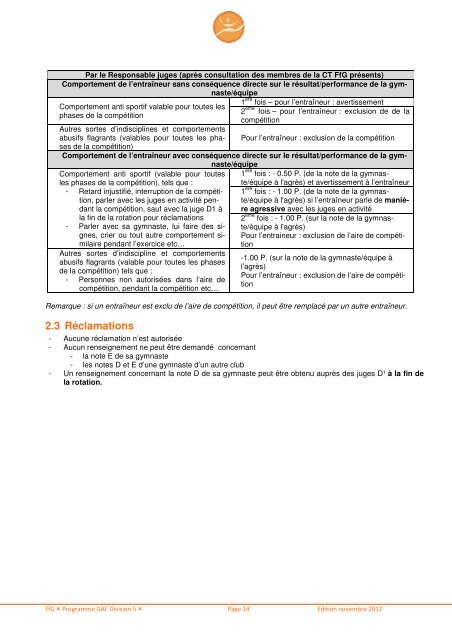 Code Division 5 - FÃ©dÃ©ration francophone de Gymnastique