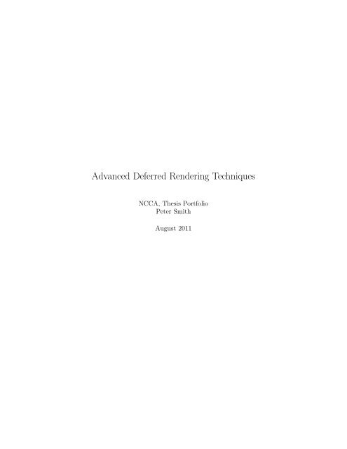 Advanced Deferred Rendering Techniques