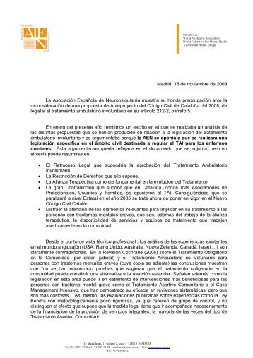 Carta de presentación sobre Tratamiento Ambulatorio Involuntario