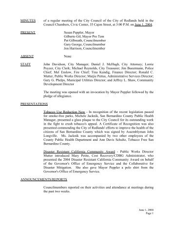 MINUTES of a regular meeting of the City Council ... - City of Redlands