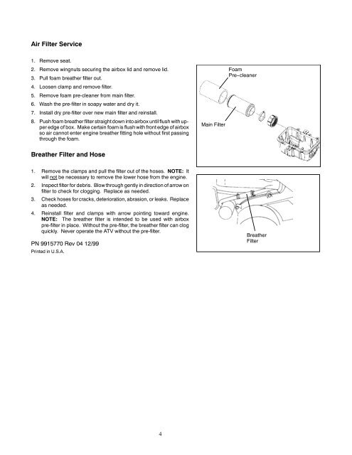 owner's manual supplement 2000 sportsman 335 pn ... - Polaris