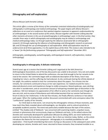 Ethnography and self-exploration - UniversitÃ© de MontrÃ©al