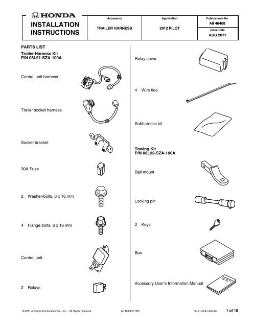 INSTALLATION INSTRUCTIONS - Bernardi Parts