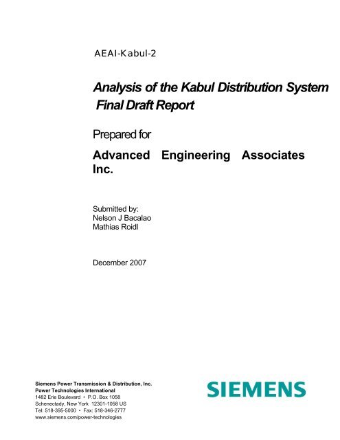 Analysis of the Kabul Distribution System Final Draft Report - Afghan