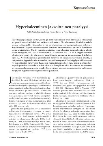 Hyperkaleeminen jaksoittainen paralyysi - Terveyskirjasto