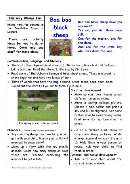 Nursery Rhyme Fun Baa baa black sheep - Gusford Primary School