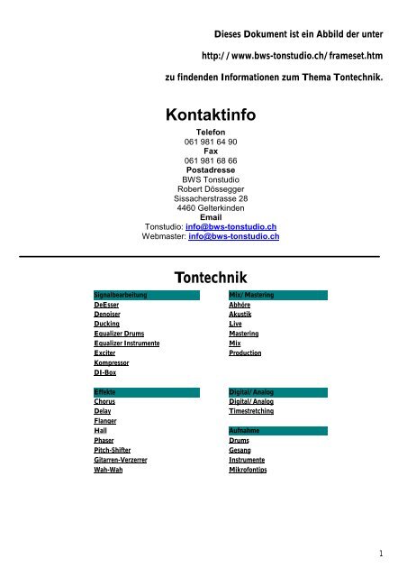 Tontechnik pdf - BWS Tonstudio