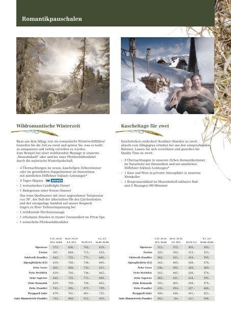 Preise und Pauschalen Winter 2010/2011 - Natur und Wellnesshotel ...