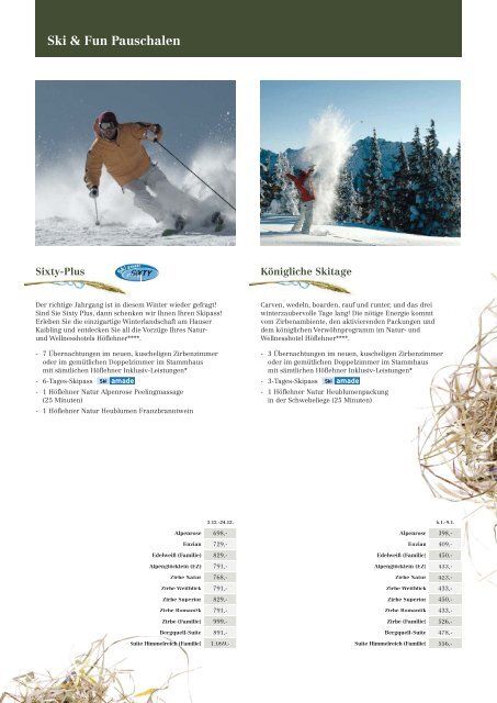 Preise und Pauschalen Winter 2010/2011 - Natur und Wellnesshotel ...