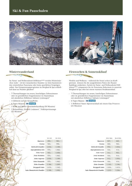 Preise und Pauschalen Winter 2010/2011 - Natur und Wellnesshotel ...