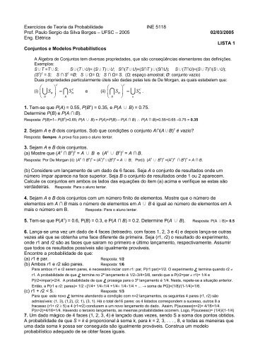 ExercÃ­cios de Teoria da Probabilidade 1 - UFSC