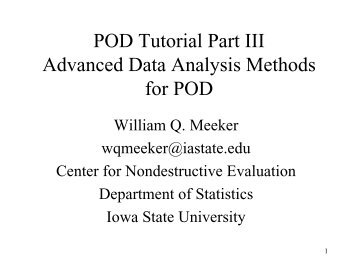 POD Tutorial Part III Advanced Data Analysis Methods for POD