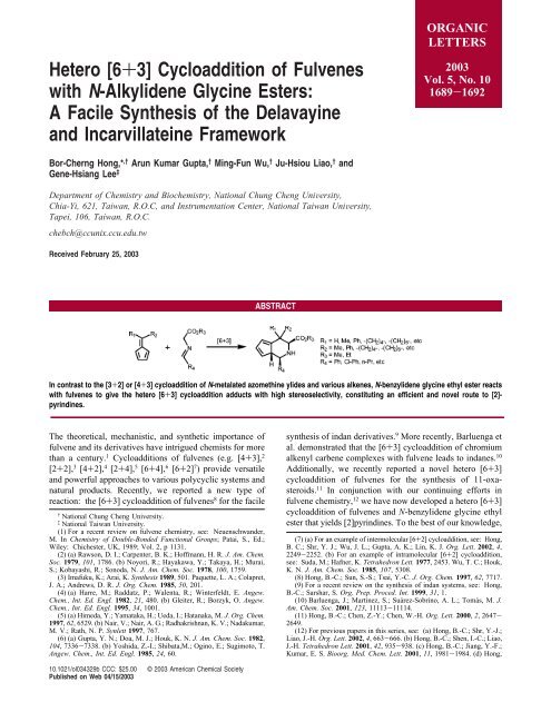 Hetero [6+3] Cycloaddition of Fulvenes with N-Alkylidene Glycine ...