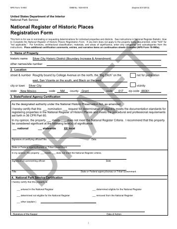 NPS Form 10 900 OMB No. 1024 0018 - The Town of Silver City